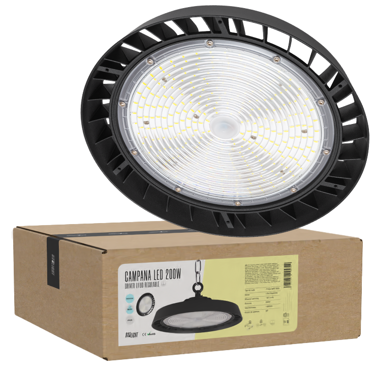 Campainha LED 200W (120W-160W-200W) 36000Lm Driver Lifud Regulável 1-10V Chip Philips CW 6000ºK 90º