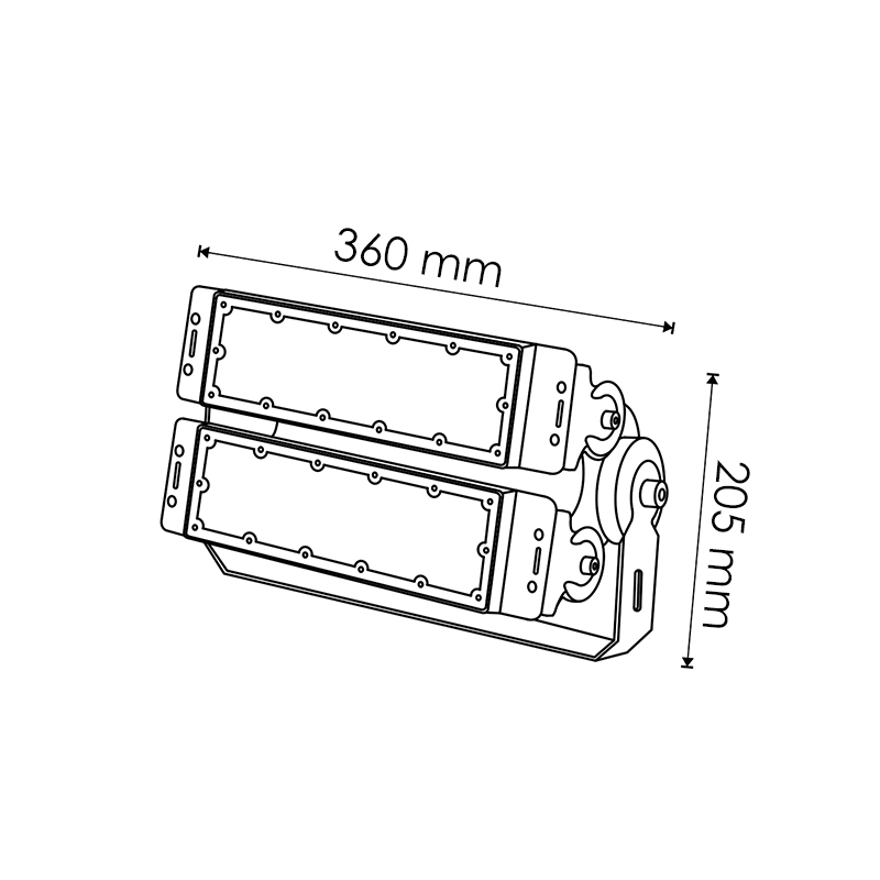 Projetor Modular LED Premium 100W - dimensões 360x205mm - diagrama técnico