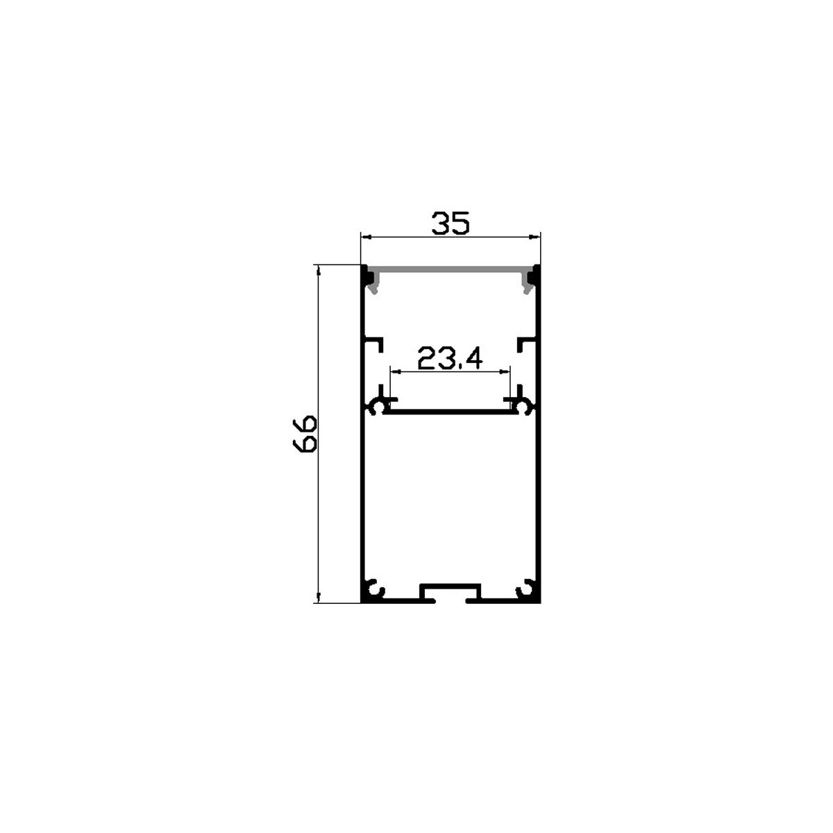 Perfil de Alumínio Retangular para Faixa LED 66×35×2000mm com Difusor Opalino