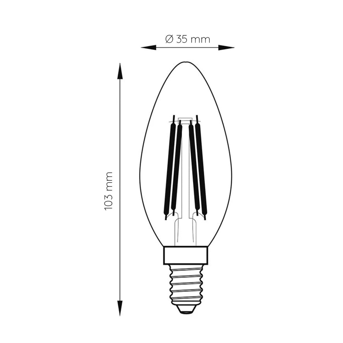 Lâmpada LED Filamento E14 4W 380lm | Branco Quente 3000K | Regulável | 360°