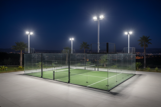 Campo de padel iluminado com projetores LED de alta eficiência à noite - Luzinterior