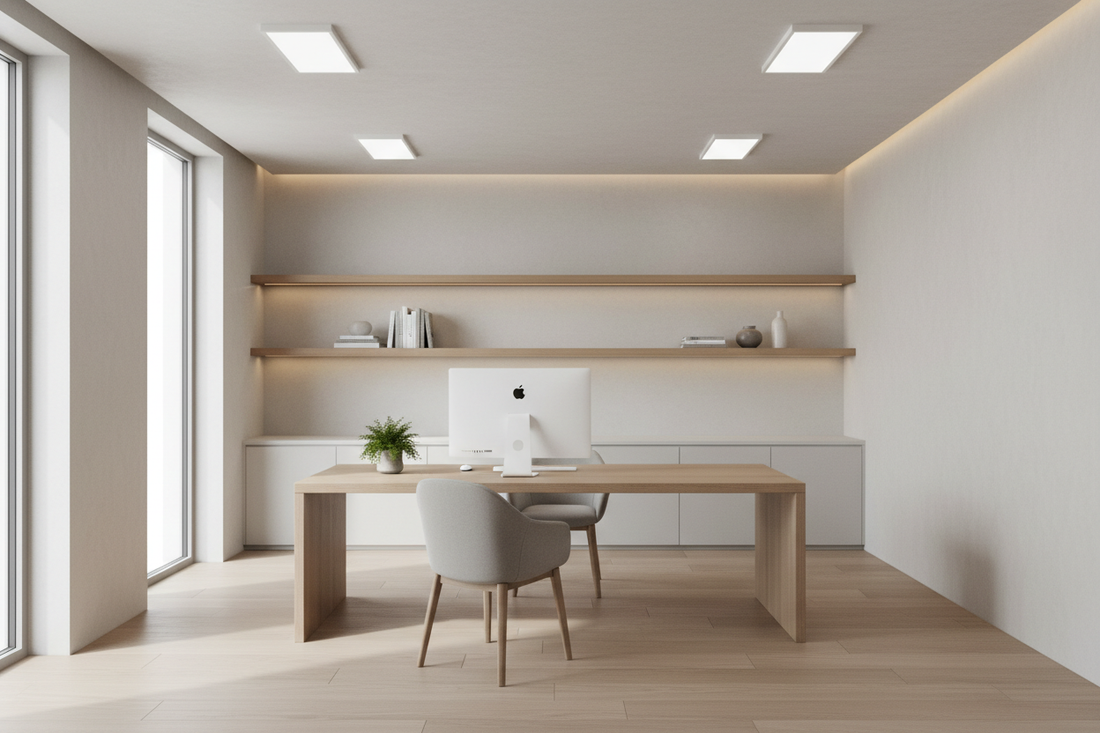 Escritório moderno com iluminação LED embutida no teto — Luzinterior