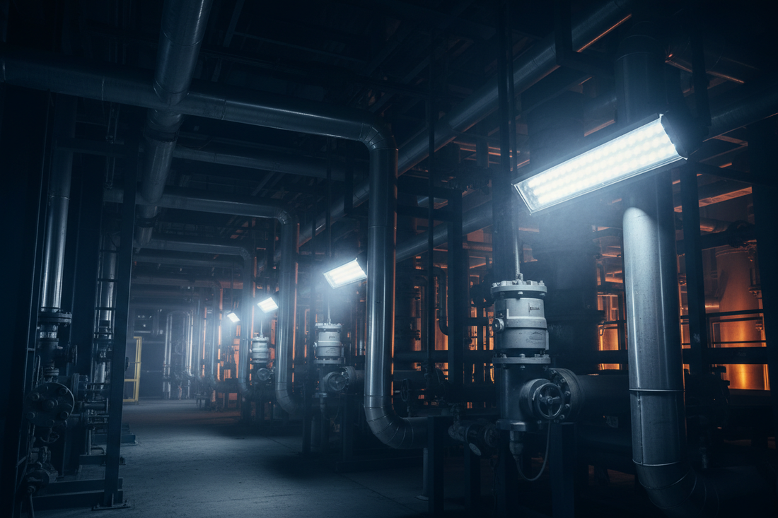 Luminárias LED ATEX certificadas instaladas em ambiente industrial com risco de explosão — Luzinterior