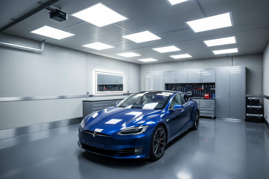 Garagem iluminada com armaduras LED estanques IP65 — Luzinterior