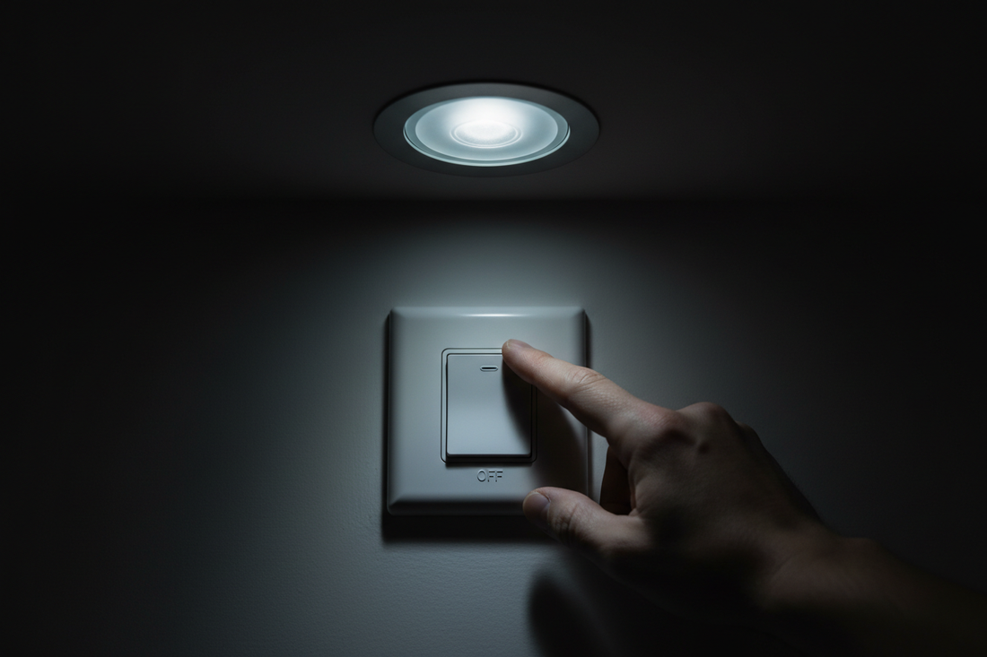 Lâmpada LED com brilho residual fraco enquanto o interruptor está desligado — problema comum resolvido pelo Flash Save