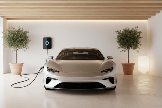 Wallbox para carregamento de veículo elétrico instalado em garagem doméstica — Luzinterior