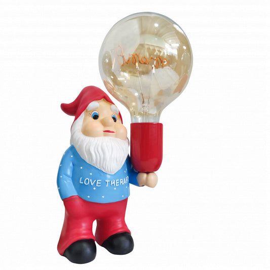 Gnomo Cerâmica Acabamento Cor  Azul/Vermelho Com Lâmpada LED G125 "Amore" [Am-Nn202]