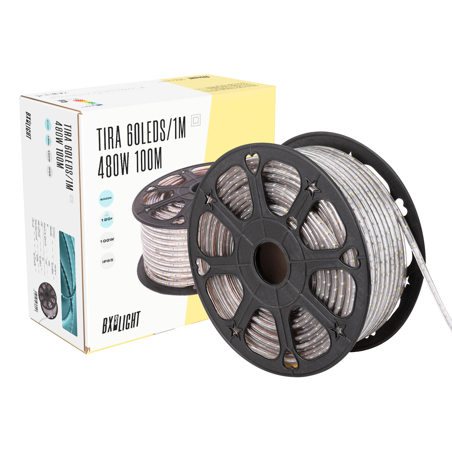 Faixa de 60 LEDs/M 480W 24.000Lm 6000ºK SMD3528 220VAC IP65 x100M 40.000H [BX3-2203528-60100MCW]