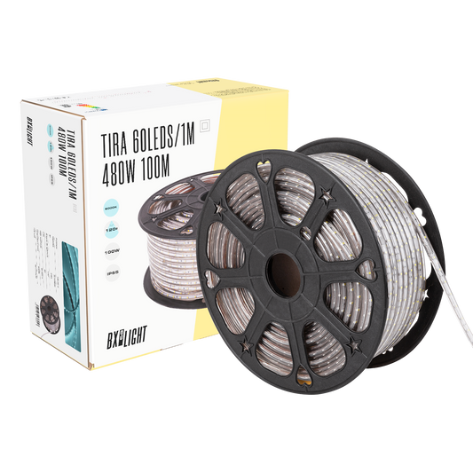 Faixa de 60 LEDs/M 480W 24.000Lm 6000ºK SMD3528 220VAC IP65 x100M 40.000H [BX3-2203528-60100MCW]