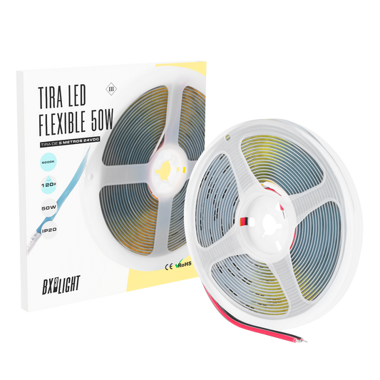 Faixa de 320 LEDs/M 50W 5000Lm CRI90 4200ºK COB 24VDC IP20 8mm Largura x5M 40.000H [BX3-COB-320-24DC-W]