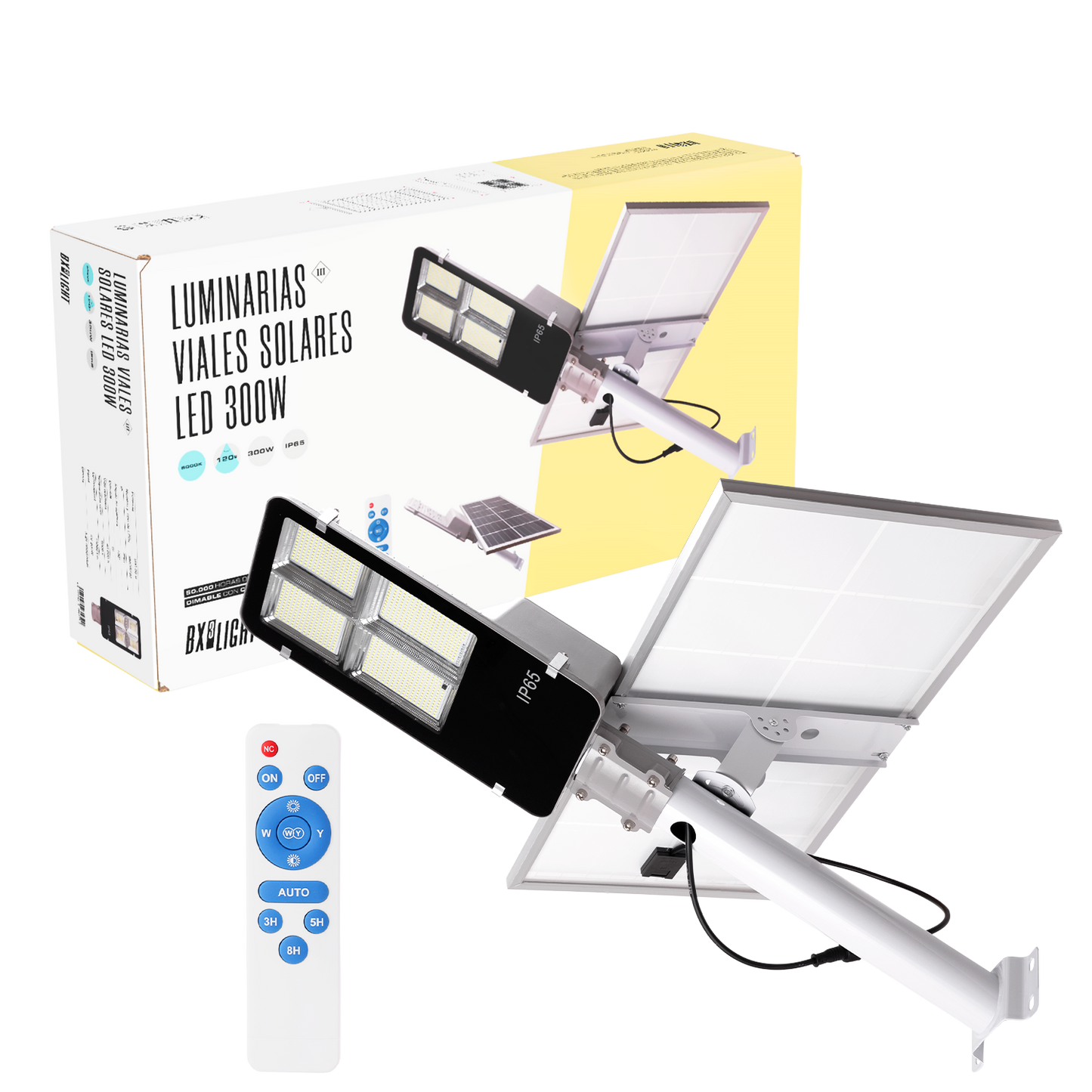 Luz de rua LED solar - controle remoto - regulável - painel: 6V 300W Bateria: 3,2V 30000MaH [BX3-FAR-SOL-300W-CW]