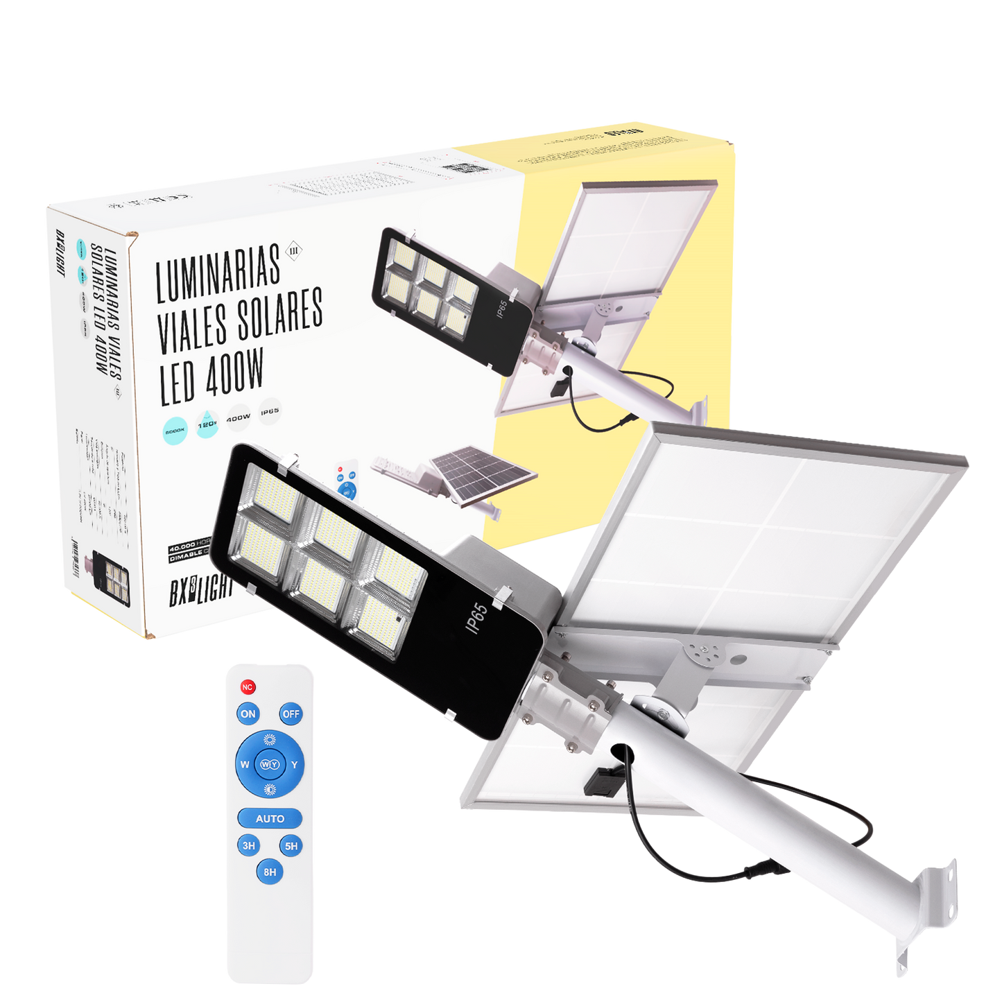 Luz de rua LED solar - controle remoto - regulável - painel: 6V 400W Bateria: 3,2V 35000MaH [BX3-FAR-SOL-400W-CW]