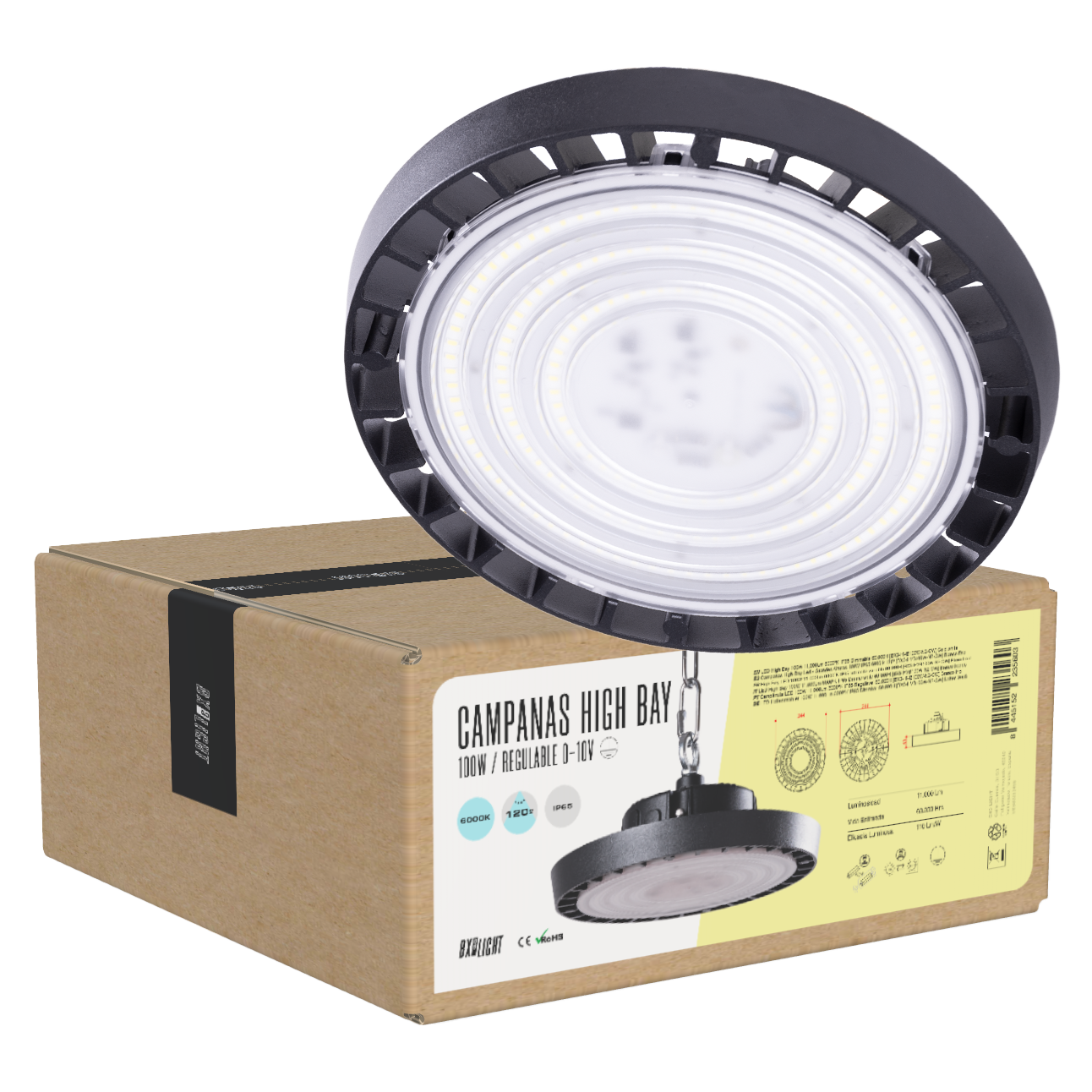 Campânula LED 100W 11.000Lm 4000ºK IP65 Regulável 60.000H [BX3-HVB100W-N2-W]