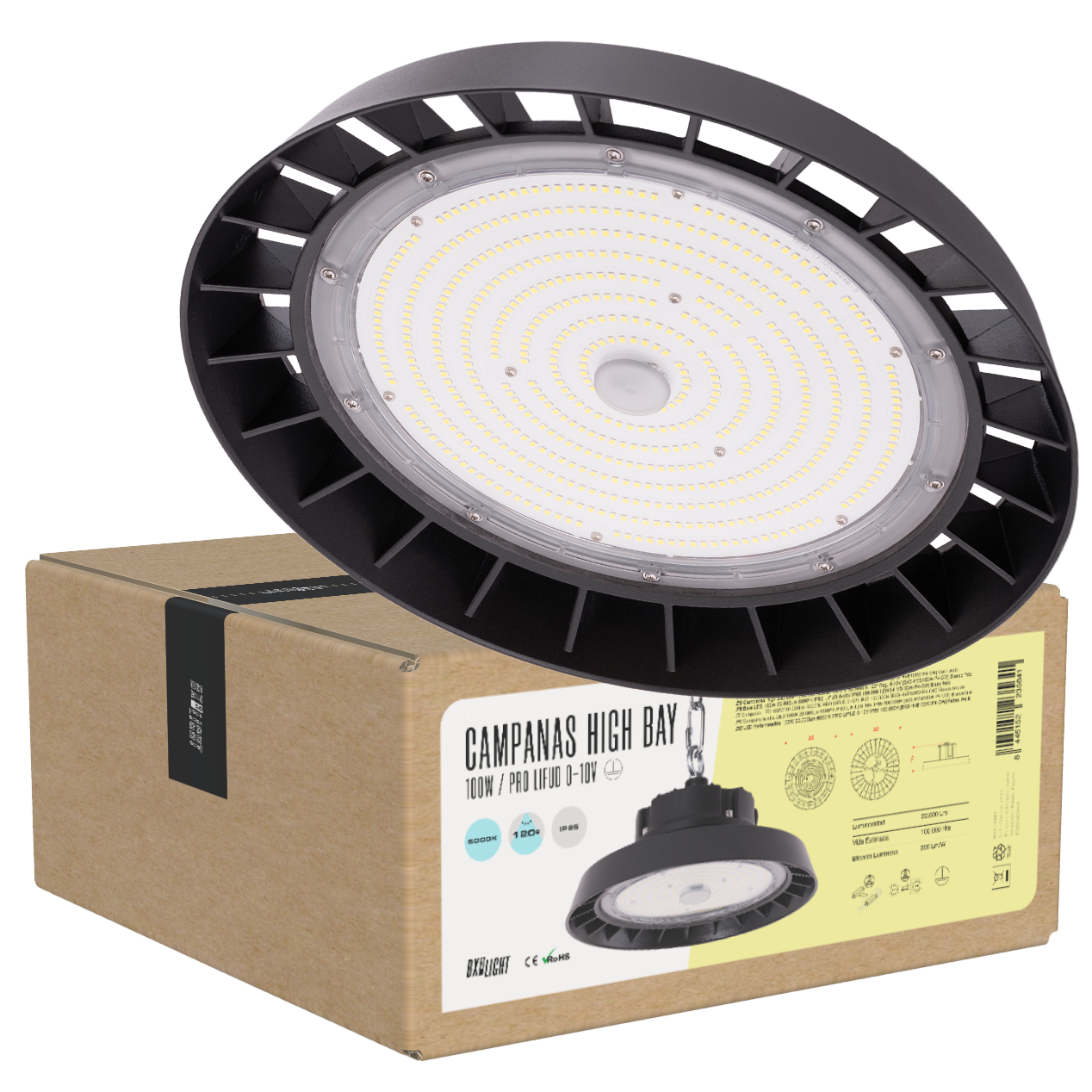 Campânula alta LED 100W 20.000Lm 6000ºK PRO LIFUD 0-10V IP65 100.000H [BX3-HVB100W-P4-CW]