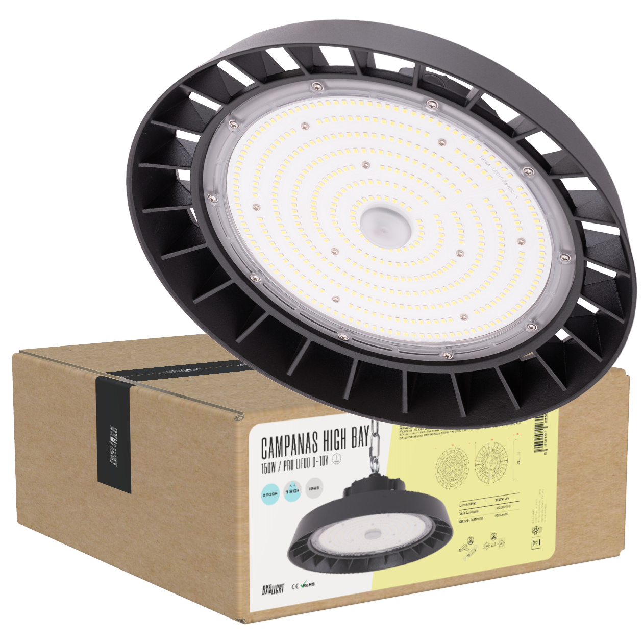 Campânula alta LED 150W 30.000Lm 6000ºK PRO LIFUD 0-10V IP65 100.000H [BX3-HVB150W-P4-CW]