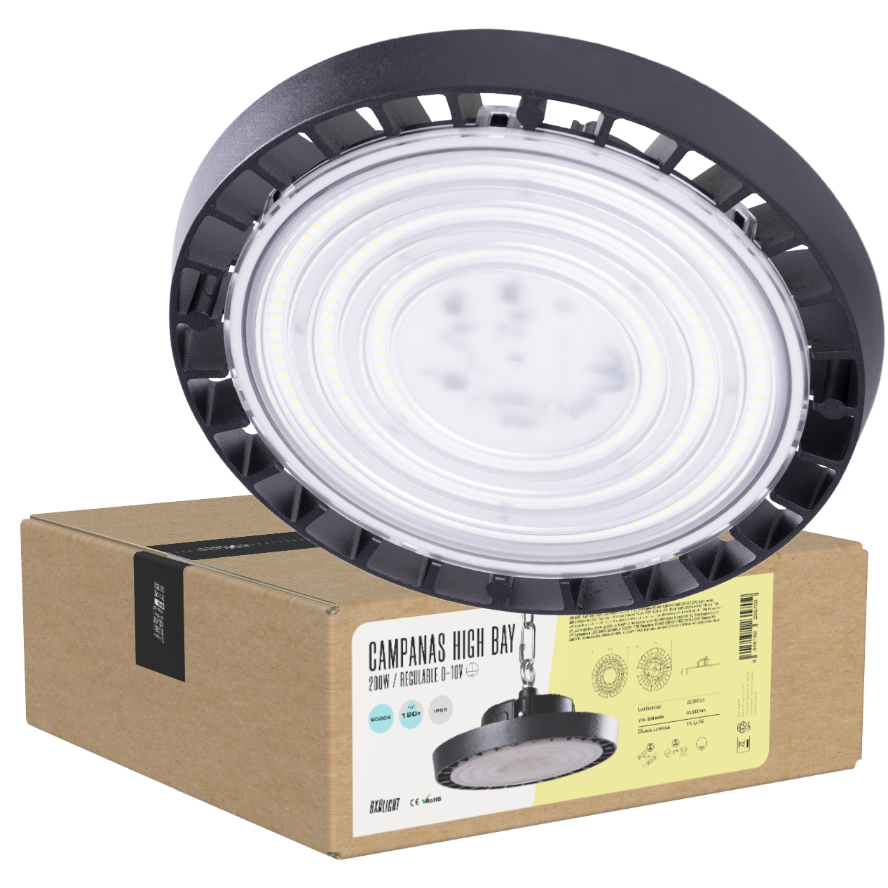 Campânula LED 200W 22.000Lm 4000ºK IP65 Regulável 60.000H [BX3-HVB200W-N2-W]