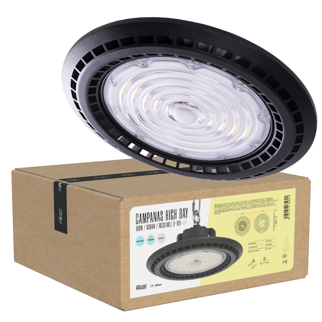 Campânula LED 100W 18.000Lm 6000ºK Osram IP65 Regulável 0-10V 100.000H [BX3-HVUFO100W-H-CW]