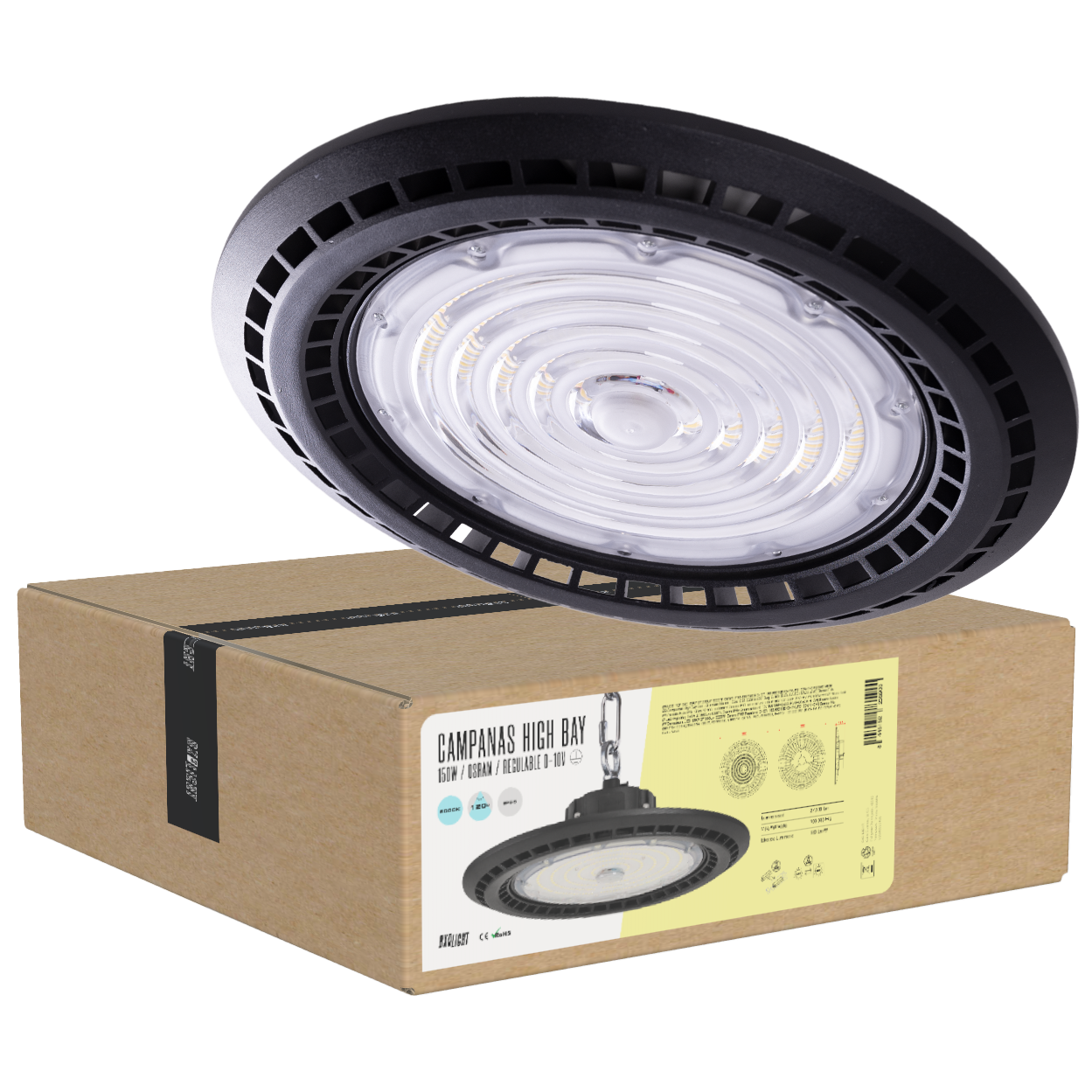 Campânula LED 150W 27.000Lm 6000ºK Osram IP65 Regulável 0-10V 100.000H [BX3-HVUFO150W-H-CW]