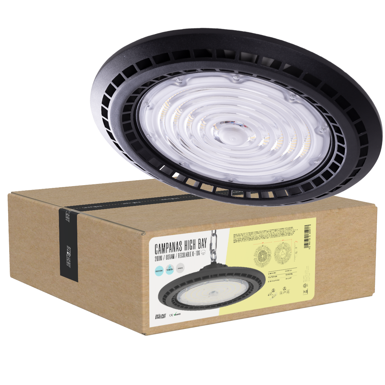 Campânula LED 200W 36.000Lm 6000ºK Osram IP65 Regulável 0-10V 100.000H [BX3-HVUFO200W-H-CW]