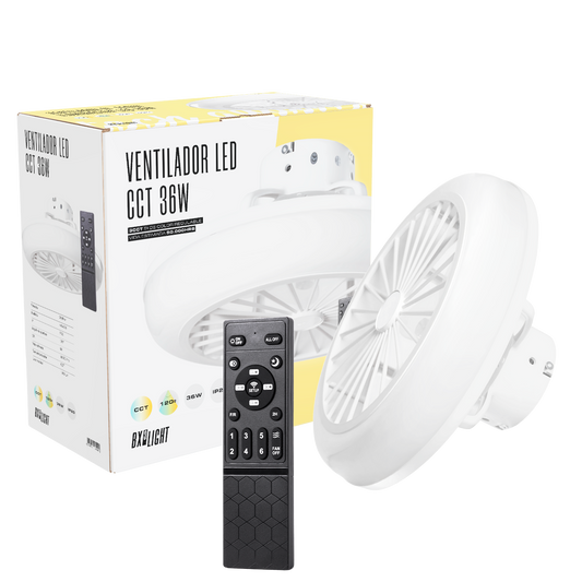 Ventilador de Techo 36W 1800Lm Iluminación LED CCT (Tonalidad Luz Regulable) Control Remoto 50.000H - Blanco   [BX3-LEDFAN-13-W]