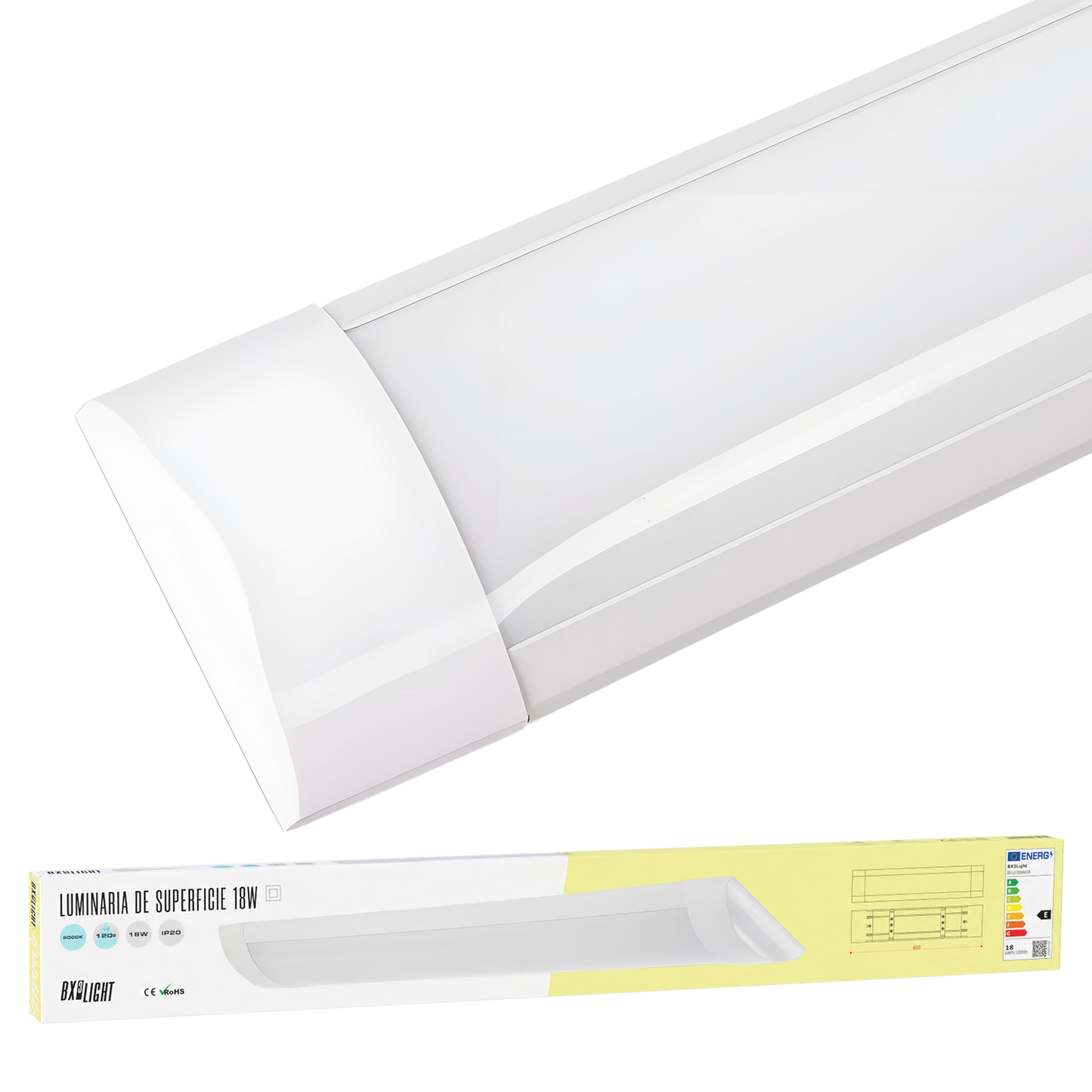 Luminária LED de Superfície Linear 18W 120Lm/W 2160Lm 6000ºK 60Cm 40.000H [BX3-LLS-18216060-CW]