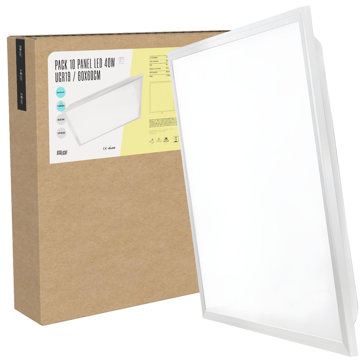Pacote 10 Painel LED 40W 5.000Lm 6000ºK 60x60Cm Alto Lúmen UGR19 60.000H [BX3-LP-40W-U19-CW]