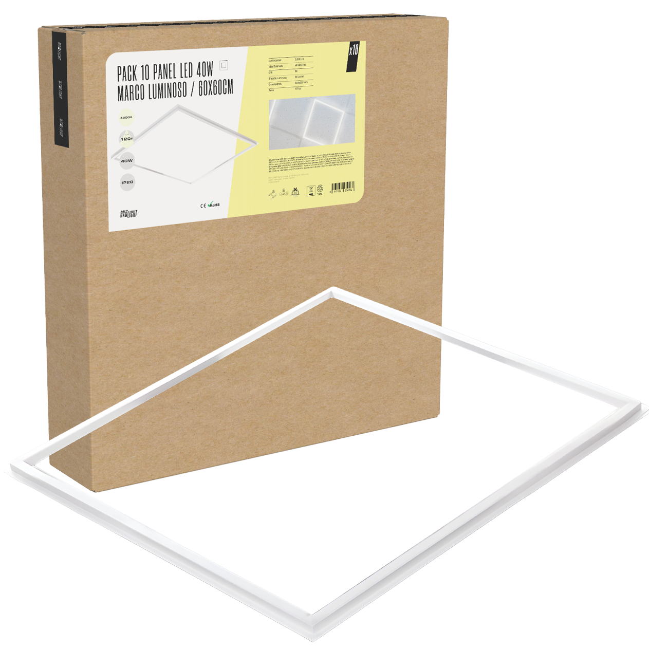 Pacote 10 Painel LED 40W 3.600Lm 6000ºK 60X60Cm Moldura Luminosa 40.000H [BX3-LPF-6060-40W-CW]