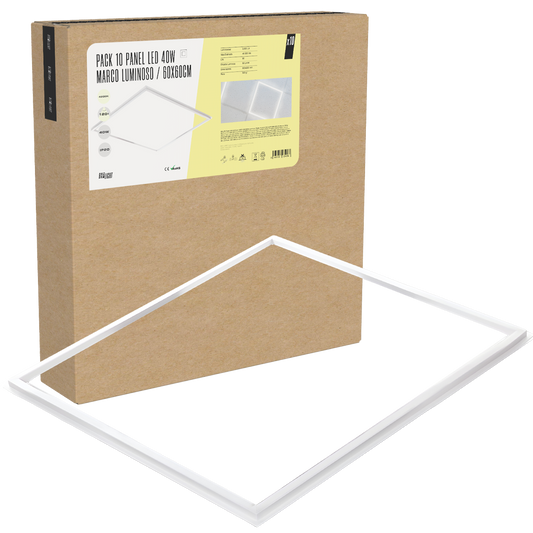 Pacote 10 Painel LED 40W 3.600Lm 6000ºK 60X60Cm Moldura Luminosa 40.000H [BX3-LPF-6060-40W-CW]