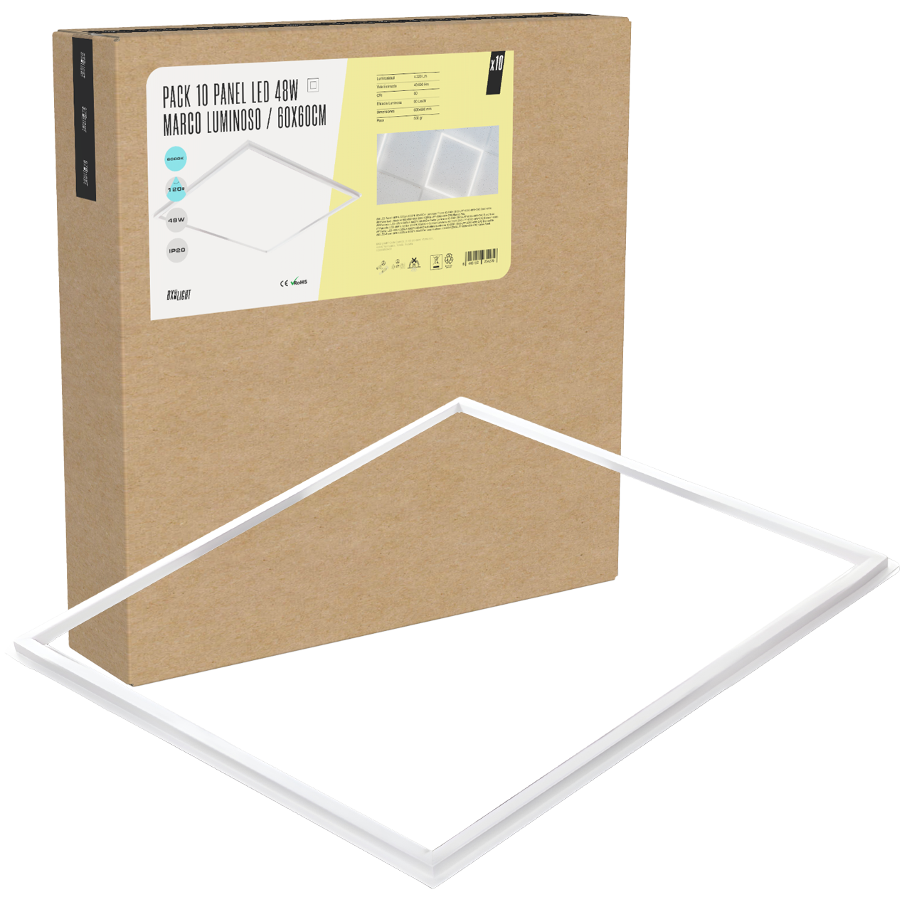 Pacote 10 Painel LED 48W 4.320Lm 6000ºK 60x60Cm Moldura Luminosa 40.000H [BX3-LPF-6060-48W-CW]
