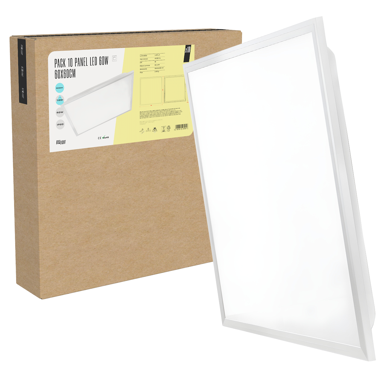 Pacote 10 Painel LED 60W 5400Lm 4200ºK 60x60x3Cm 40.000H [BX3-LPT-6060-60W-W]