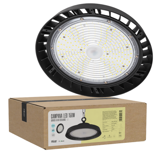 Campainha LED 150W (90W-120W-150W) 27000Lm Driver Lifud Regulável 1-10V Chip Philips CW 6000ºK 90º