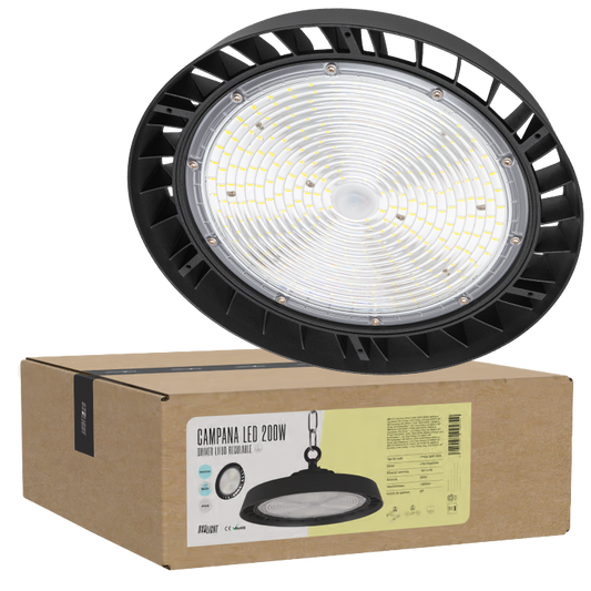 Campainha LED 200W (120W-160W-200W) 36000Lm Driver Lifud Regulável 1-10V Chip Philips 4000ºK 90º