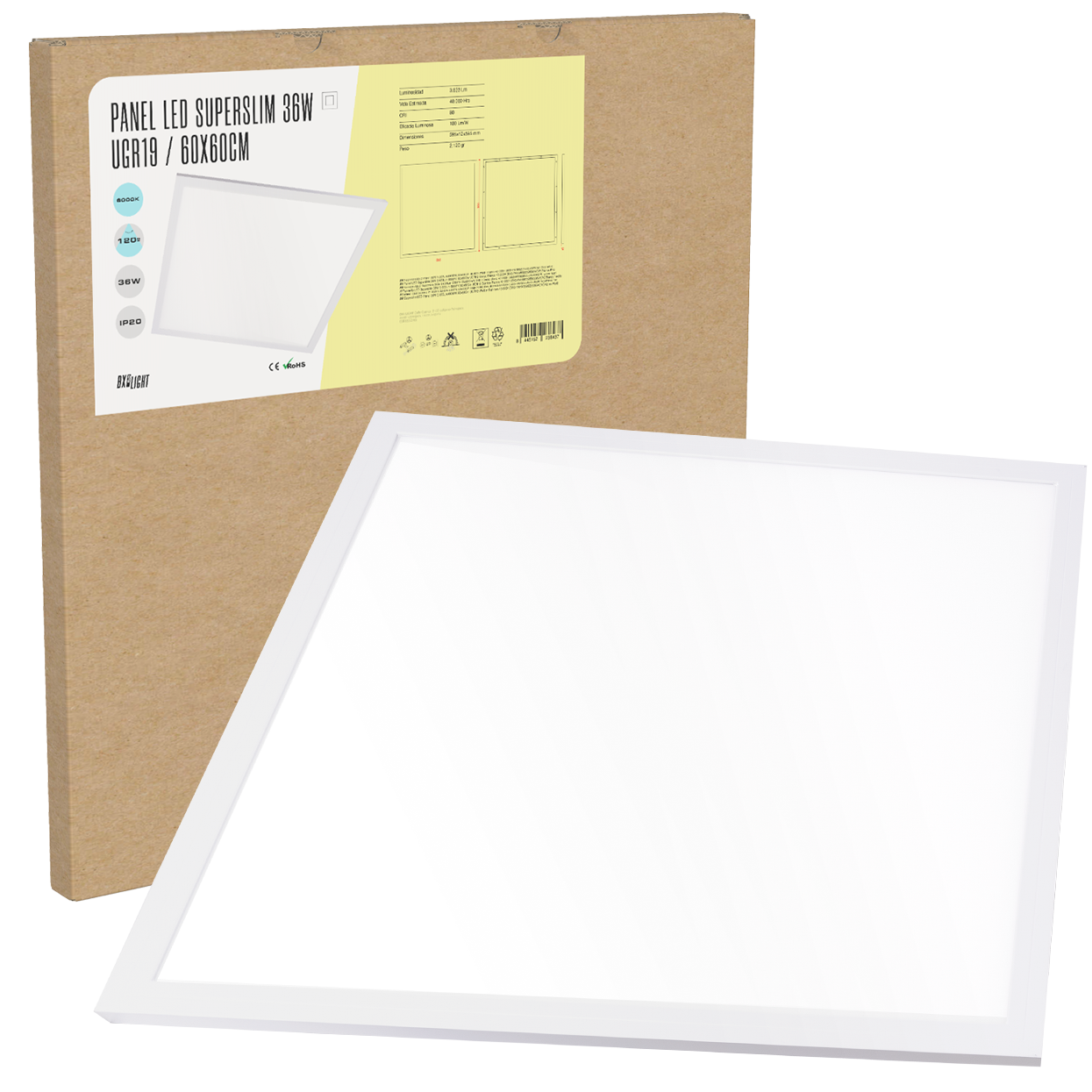 Painel LED Superslim 36W 3495Lm 3000ºK 60x60Cm UGR19 Moldura Branca 40.000H [BX3-PANMB59559536WWW]
