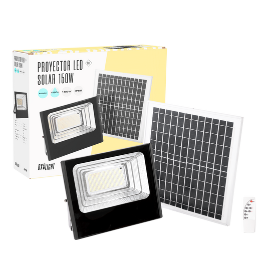 Projetor Solar LED 150W 6500K Painel: 6V/15W Bateria: 3,2V/10000MaH Controle Remoto [BX3-SOLARFL-150W-01]