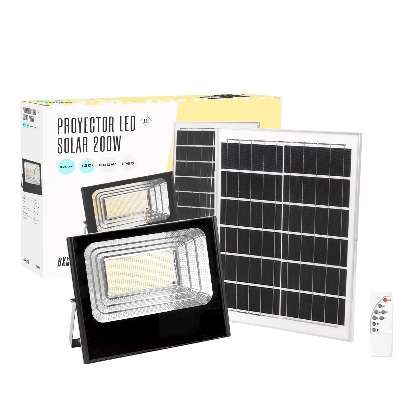 Holofote LED solar 200W 6500K Painel: 6V/20W Bateria: 3,2V/15000MaH Controle remoto [BX3-SOLARFL-200W-01]