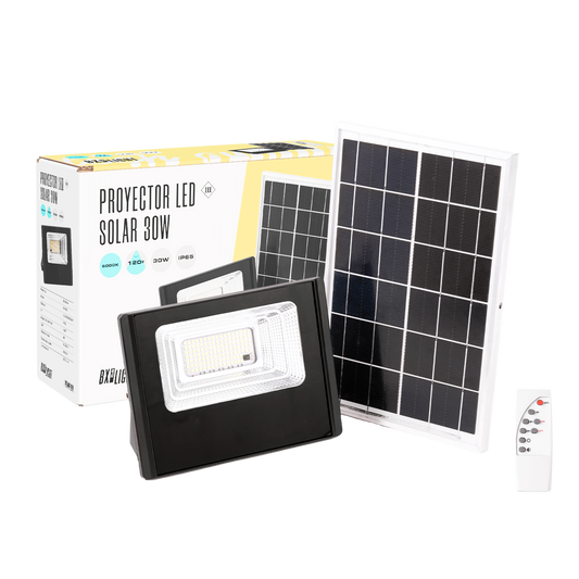 Projetor Solar LED 30W 6500K Painel: 6V/6W Bateria: 3,2V/3000MaH Controle Remoto [BX3-SOLARFL-30W-01]