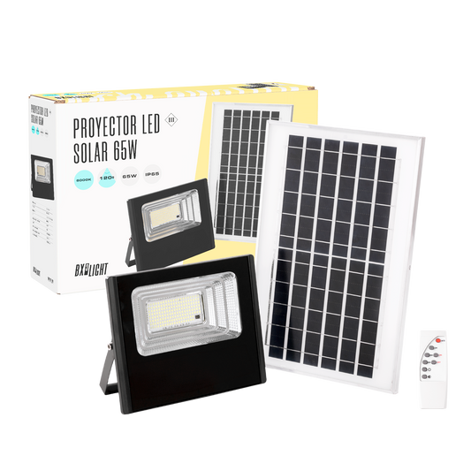 Projetor Solar LED 65W 6500K Painel: 6V/8W Bateria: 3,2V/5000MaH Controle Remoto [BX3-SOLARFL-65W-01]