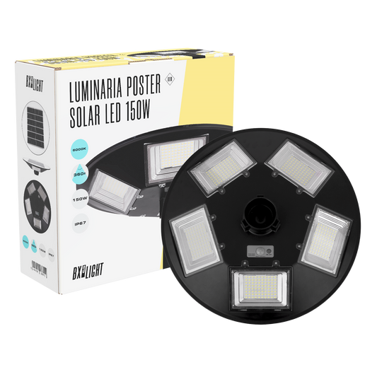Luminária Solar LED 150W 4000Lm 6000ºK IP67 Painel: 6V 18W Bateria: 3,2V 15000MaH [BX3-SOLARSTSMD150WCW]