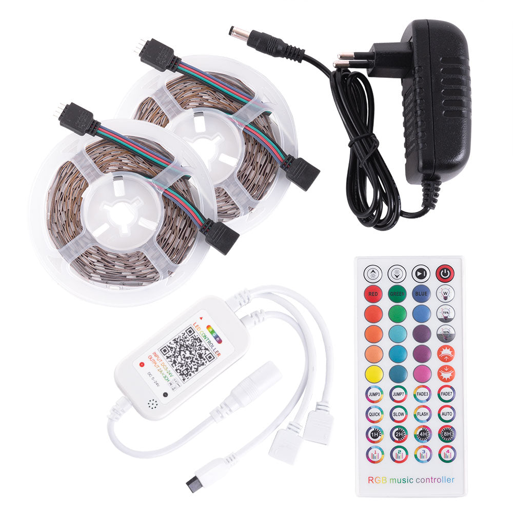 Kit de tira 72W 3.000Lm 300 LEDs 10 metros RGB Blister Transformer, controlador, controle Bluetooth IP20 40.000H [CA-KITRGB-10M]