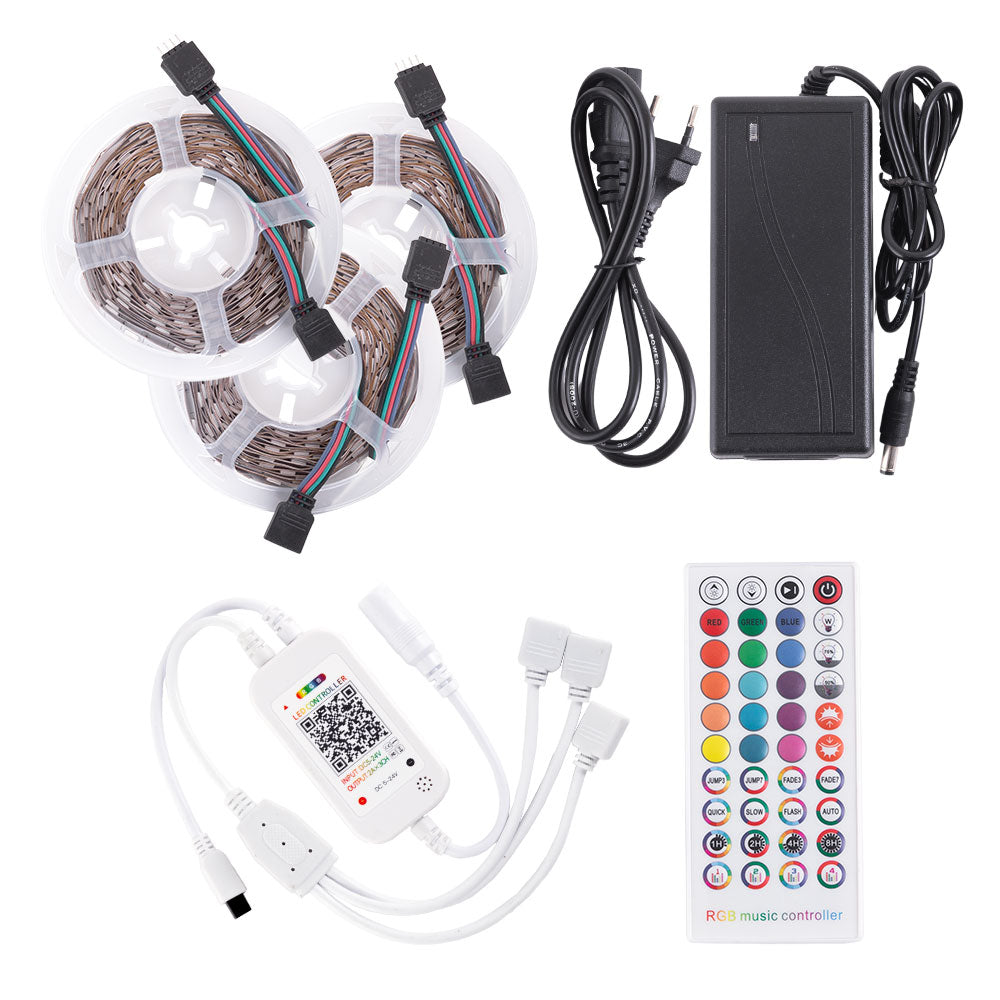 Kit de tira 108W 4.500Lm 450 LEDs 15 metros RGB Blister Transformer, controlador, controle remoto IP20 40.000H [CA-KITRGB-15M]