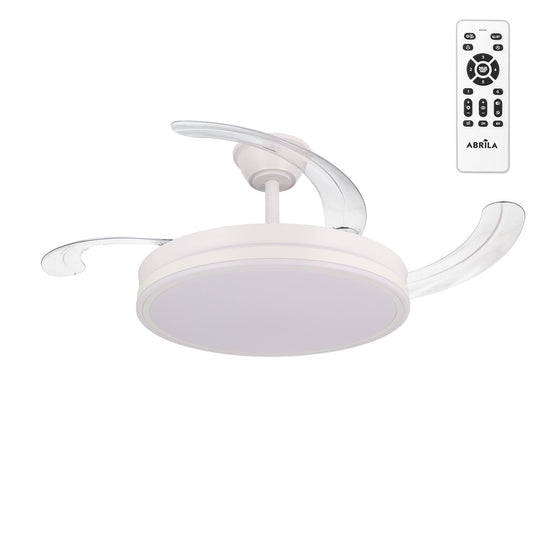 Ventilador de 4 pás branco, 59 W, 6980 lm, dobrável, 34,5/42 x 50/Ø107, 3 cores. Controle remoto + dimmer.
