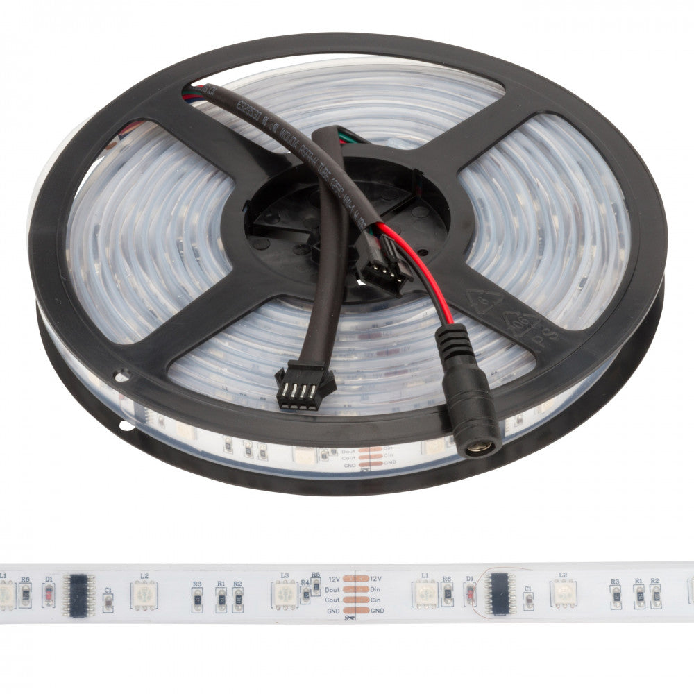 Faixa de 150 LEDs 36W 4200ºK SMD5050 12VDC Digital RGB x5M 40.000H [GR-LDT-W30DIGRGB-IP67]-RGB