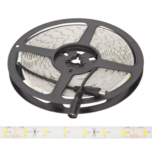 Faixa de 300 LEDs 70W 7.000Lm CRI85 6000ºK SMD5630 24VDC IP65 x5M 40.000H [GR-RDT5630-60-24-IP65-CW]-Branco Frio