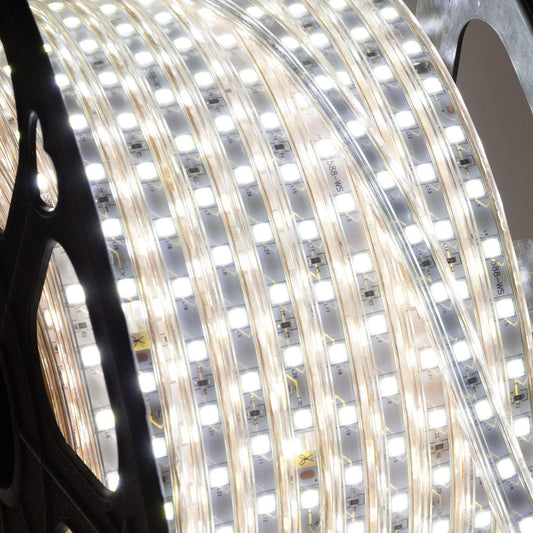 Faixa de 60 LEDs/M 500W 42.000Lm 2700ºK SMD5050 220VAC IP65 x50M 40.000H [HO-220-60-50M-WW]