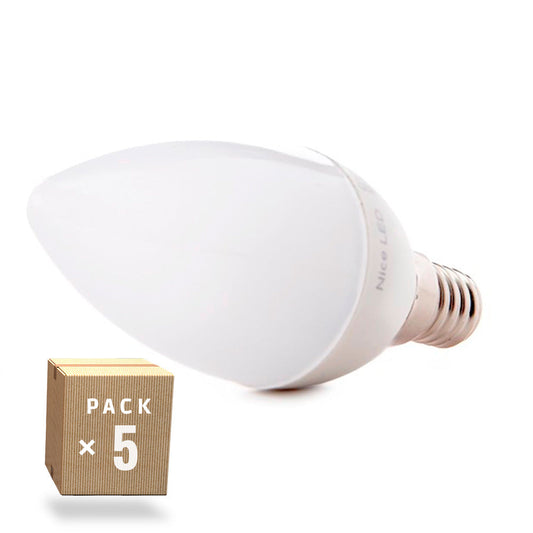 Pacote de 5 Lâmpadas LED E14 5W 410Lm 6000ºK 40.000H [HO-C37-E14-5W-RC-CW-PK5-AP]