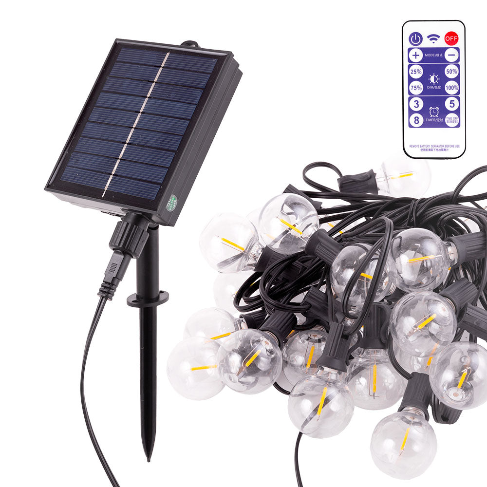 Corrente 25 Lâmpadas LED G40 2700ºK 9,5M Solar - Painel: 5,5V 1,2W Bateria: 3,7V 1200Mah [Ho-Cad-25-Sol-Ww]