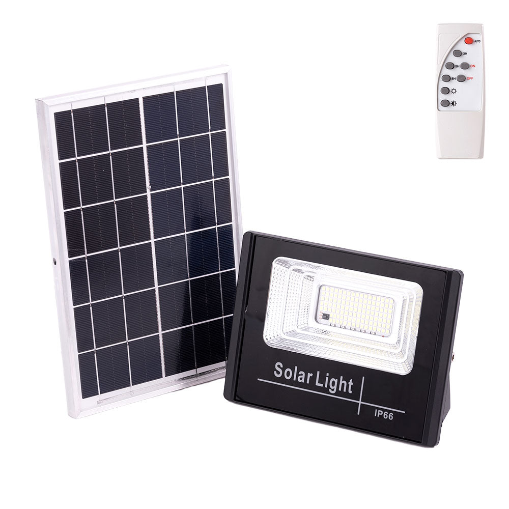 Holofote LED solar 30W 6500K Painel: Bateria 6V/6W: Controle remoto 3,2V/3000MaH [HO-SOLARFL-30W-01]