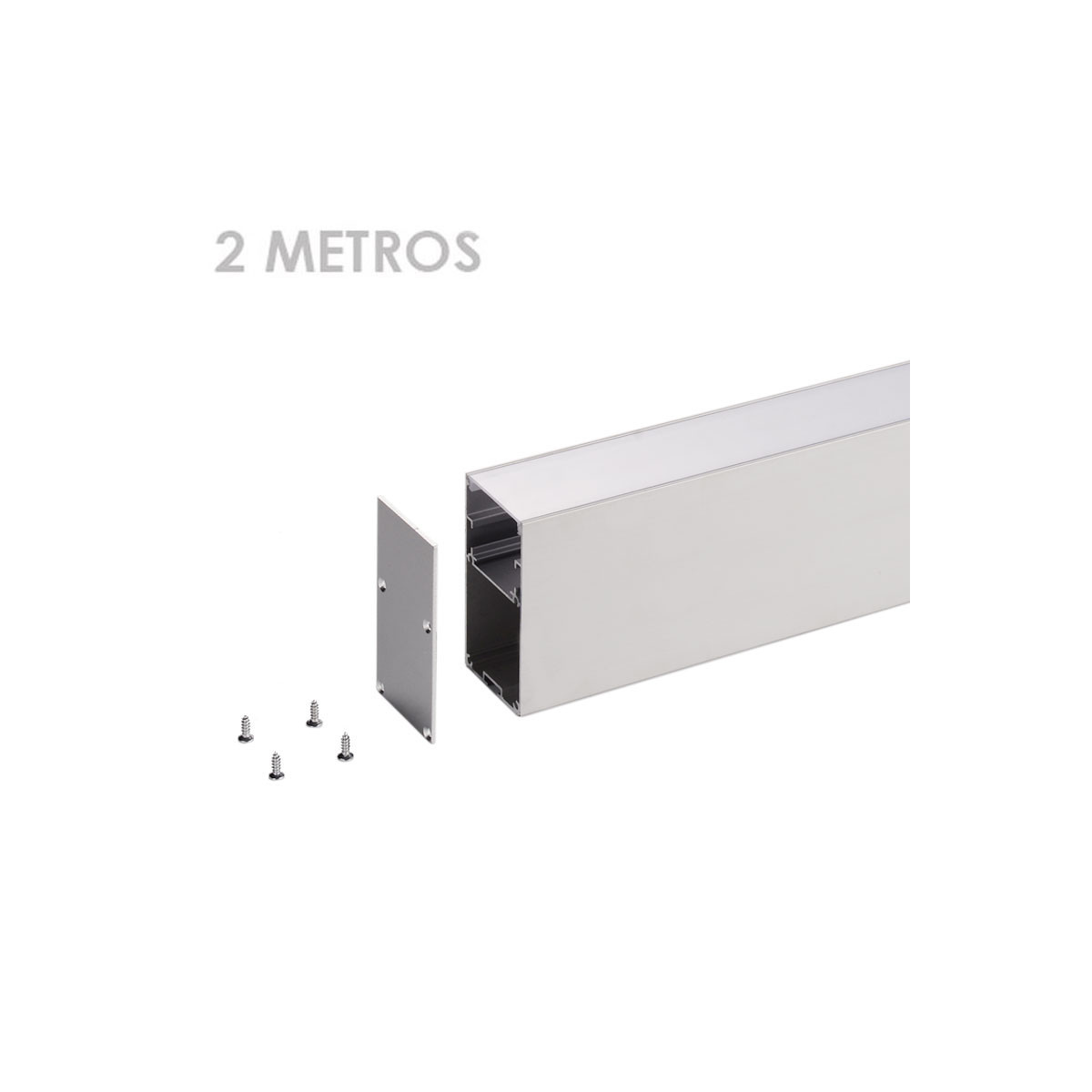Perfil de Alumínio Retangular para Faixa LED 66×35×2000mm com Difusor Opalino