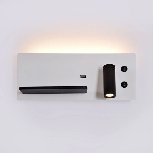 Aplique LED de Parede 7+3W com Porta USB e Prateleira | Luz Quente 3000K | Interior esquerdo