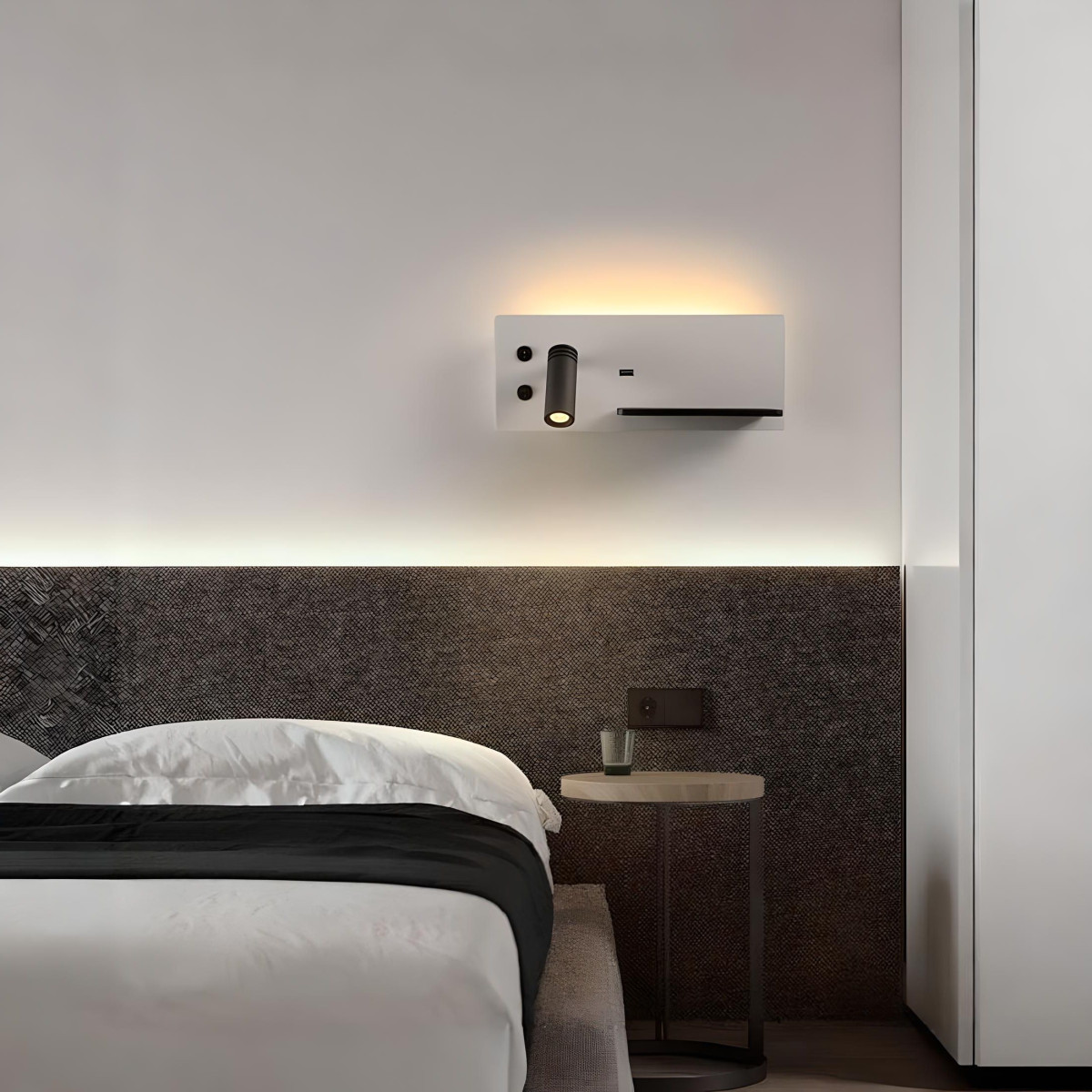 Aplique LED de Parede 7+3W com Porta USB e Prateleira | Luz Quente 3000K